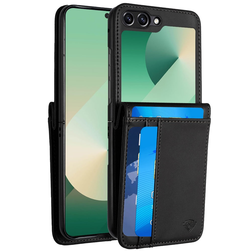 For Samsung Galaxy Z Flip 7 Wallet Case PU Leather Back Storage with Card ID Slot, Pocket Holder, Hybrid Protective Case Cover