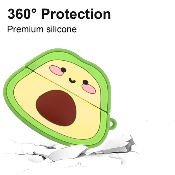 For Airpods Pro 3 Hybrid Cute 3D Fun Design Silicone Skin Cartoon Animal with Keychain Buckle Holder Rubber TPU Soft Case Cover Avocado