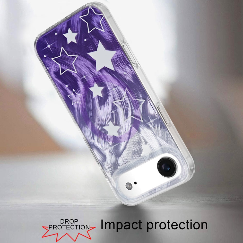 For Apple iPhone 17 Pro Stylish Pattern Fashion IMD Printed Design TPU Double Layer Slim Shockproof with Magnetic Back Case Cover Gradient Purple Star