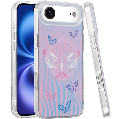For Apple iPhone 17 Pro Max Stylish Pattern Fashion IMD Printed Design TPU Double Layer Slim Shockproof with Magnetic Back Case Cover Pink Butterfly
