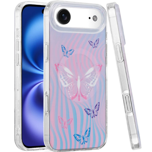 For Apple iPhone 17 AIR Stylish Pattern Fashion IMD Printed Design TPU Double Layer Slim Shockproof with Magnetic Back Case Cover Pink Butterfly