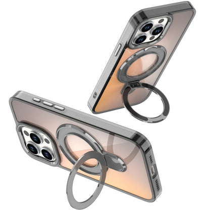 For Samsung Galaxy S26+ / S26 Plus Chrome Hybrid with Rotating Magnetic Circle Ring Stand, Slim Shockproof Hybrid Case Cover