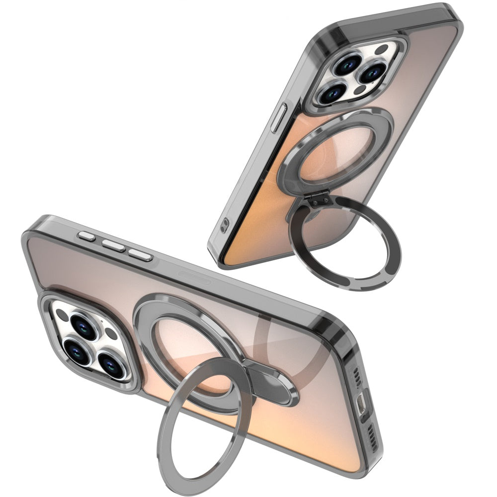 For Samsung Galaxy S26 Chrome Hybrid with Rotating Magnetic Circle Ring Stand, Slim Shockproof Hybrid Case Cover