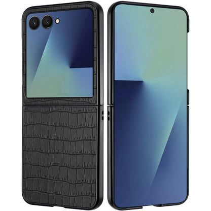 Phone Case for Samsung Galaxy Z Flip 8 Premium PU Vegan Leather Hard Shell Snap On Slim Fit Hybrid Protective Reinforced Design Cover Black