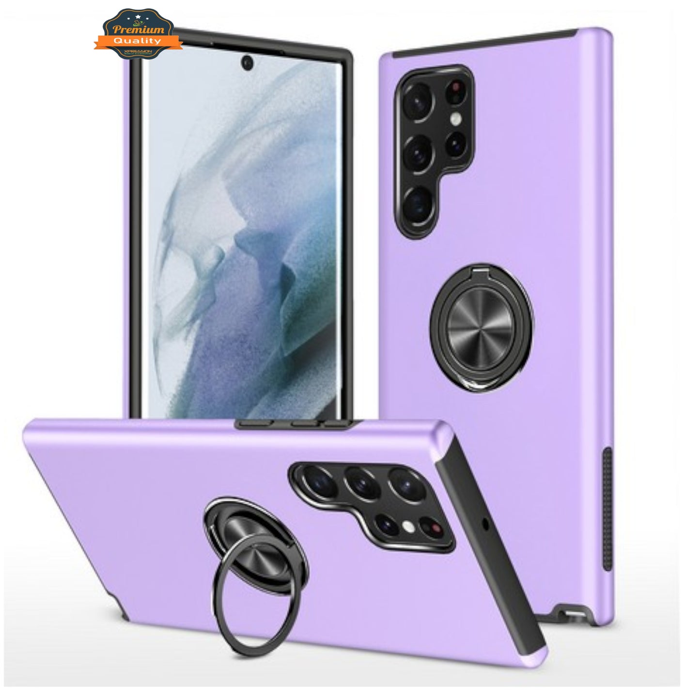 For Samsung Galaxy S25 /S24 Military Grade Hybrid Case with Flat Metal Ring 360° Rotation Kickstand, Slim Fit Back Hard PC Case Cover
