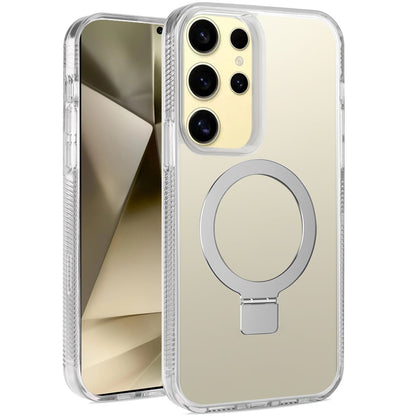 For Apple iPhone 17E /16E Transparent Magnetic Ring Circle Stand with MagSafe Compatible Hybrid Dotted Edged Hard PC Shockproof Case Cover Clear