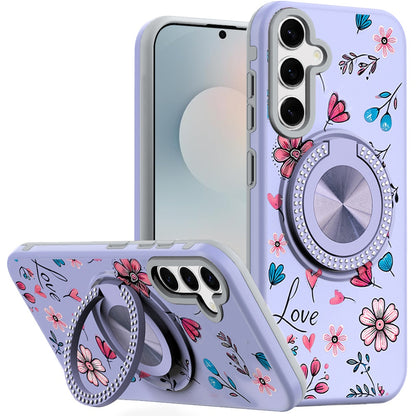 Phone Case for Samsung Galaxy S26 FE /Fan Edition Magnetic Ring Stand Matte Metal Hybrid Car Mount Friendly Shockproof Rotational Grip Diamond Design Pattern Cover Purple