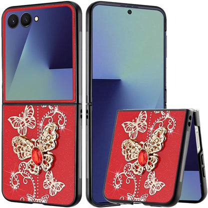 For Motorola Razr+ PLUS (2025) Diamonds 3D Fashion Bling Sparkly Glitter Ornaments Engraving Hybrid with Ring Stand Case Cover