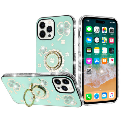 For Samsung Galaxy S25 Fan Edition /Galaxy S25 FE Diamonds Bling All Around Edges Sparkly Glitter Hybrid with Ring Stand Holder Fashion Good Luck Case Cover Teal