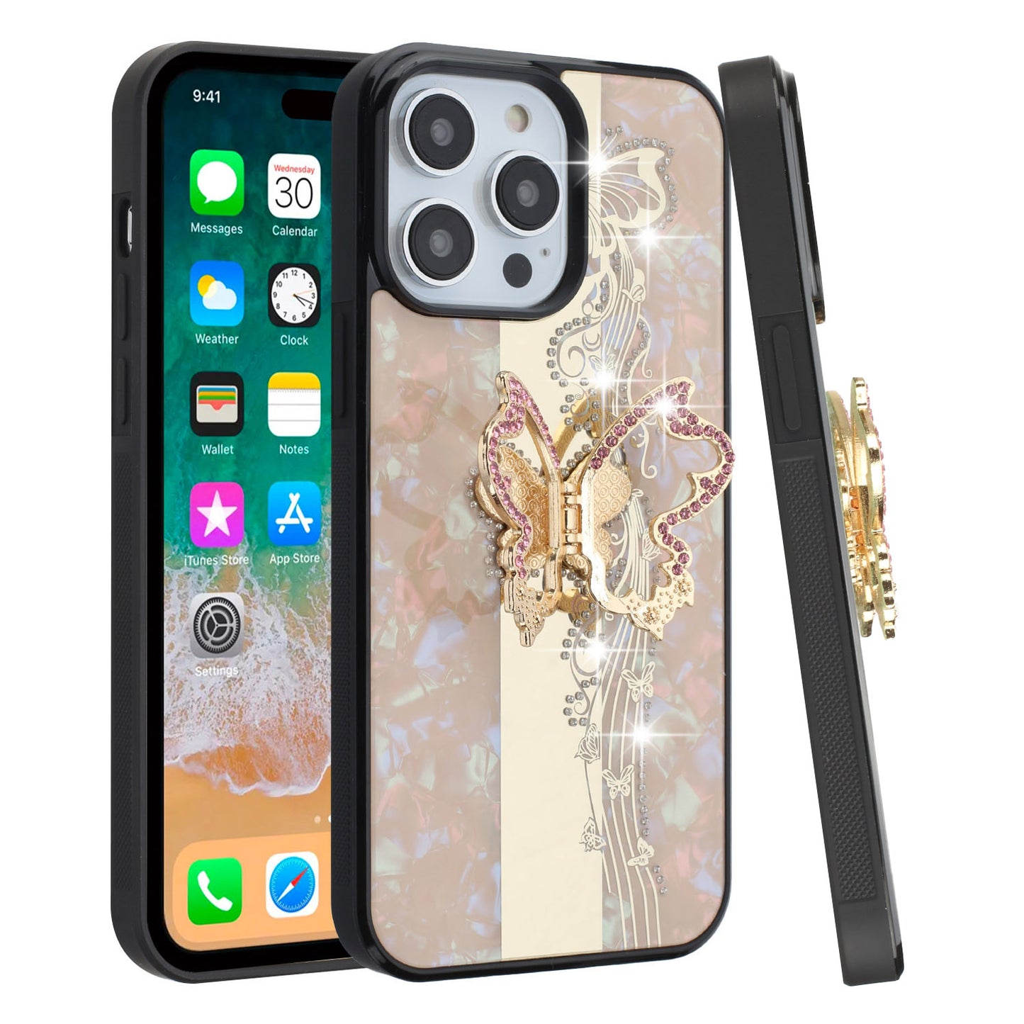 For Samsung Galaxy S26 Ultra Diamonds 3D Butterfly Bling Sparkly Glitter Ornaments Engraving Hybrid with Stand Fashion Case Cover
