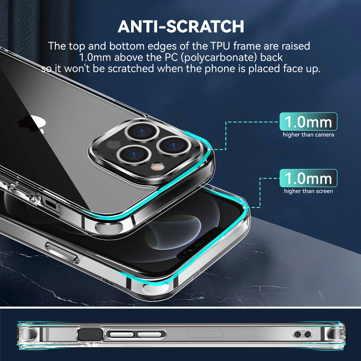 For Apple iPhone 16 (6.1") Hybrid HD Crystal Clear Hard PC Back Gummy TPU Frame Slim with Chromed Buttons Case Cover