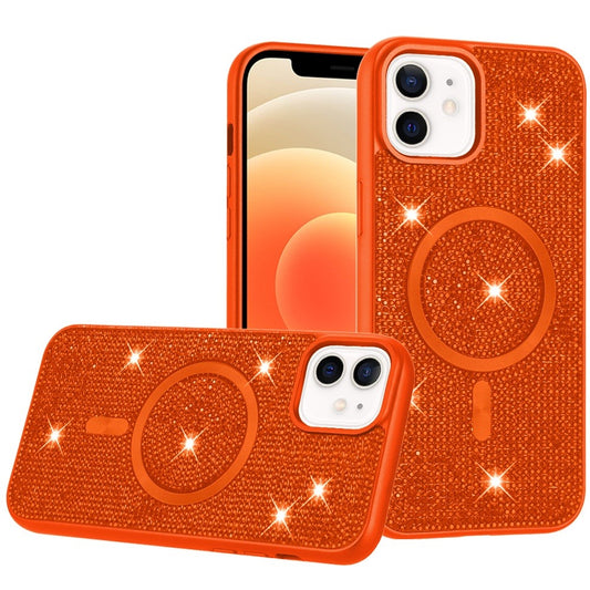 Phone Case for Apple iPhone 12 /12 Pro Magnetic Bling Diamond Sparkle Hybrid Shockproof Rugged Grip Durable Protection Anti-Slip Armor Design Cover Cosmic Orange
