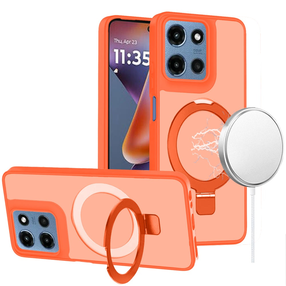 For Motorola Moto G Play 5G 2026 Magnetic Circle Back with Ring Stand Full Rotation Matte Hybrid Shockproof Case Cover Cosmic Orange
