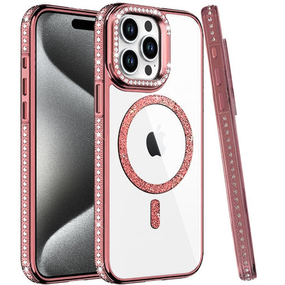 Phone Case for Apple iPhone 15 Pro Max Luxury Diamond Bling Edged Magnetic Glitter Shockproof Hybrid with Camera Kickstand Durable Grip Cover
