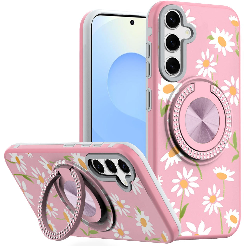 For Samsung Galaxy S25 Plus /S25+ /S24/Plus Pattern Design Hybrid with Invisible Ring Stand & Magnetic Back, Shockproof Protective Grip Case Cover