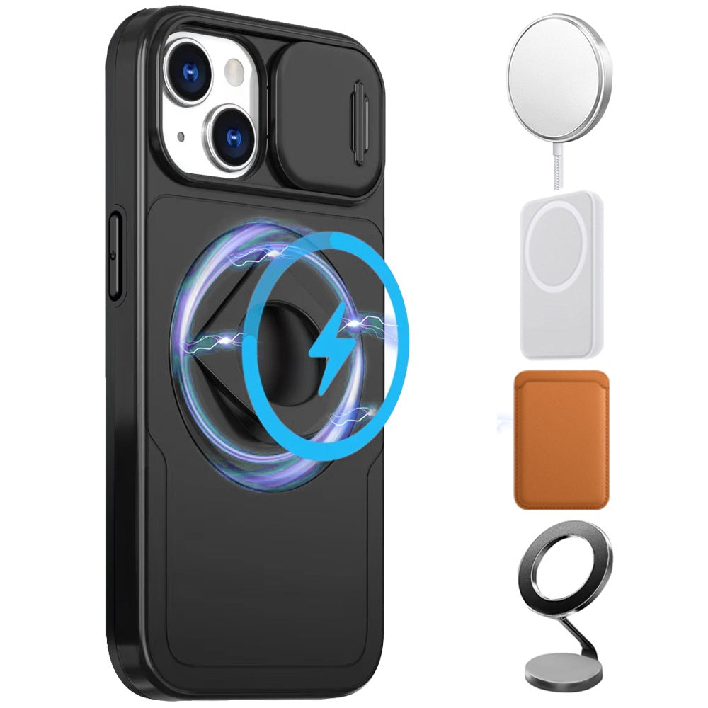 For Samsung Galaxy S21 FE /Fan Edition Full Coverage with Camera Window, Magnetic Circle, Rotatable Ring Stand, MagSafe Compatible, Shockproof Hybrid Protectiv Case Cover Black