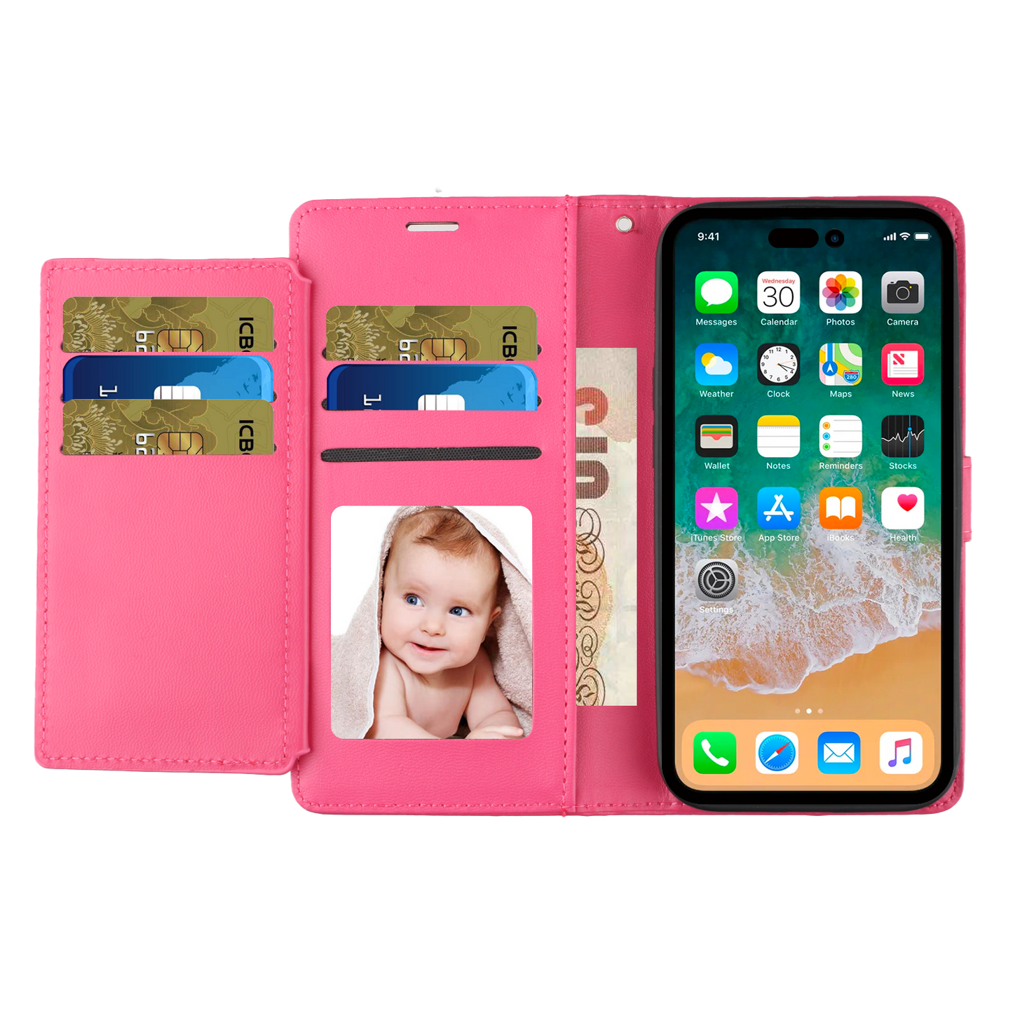 For Apple iPhone 12 /12 Pro Wallet Cases PU Leather with Credit Card /ID /Cash Holder Slot Dual Flip Book Pouch, Stand and Strap Case Cover