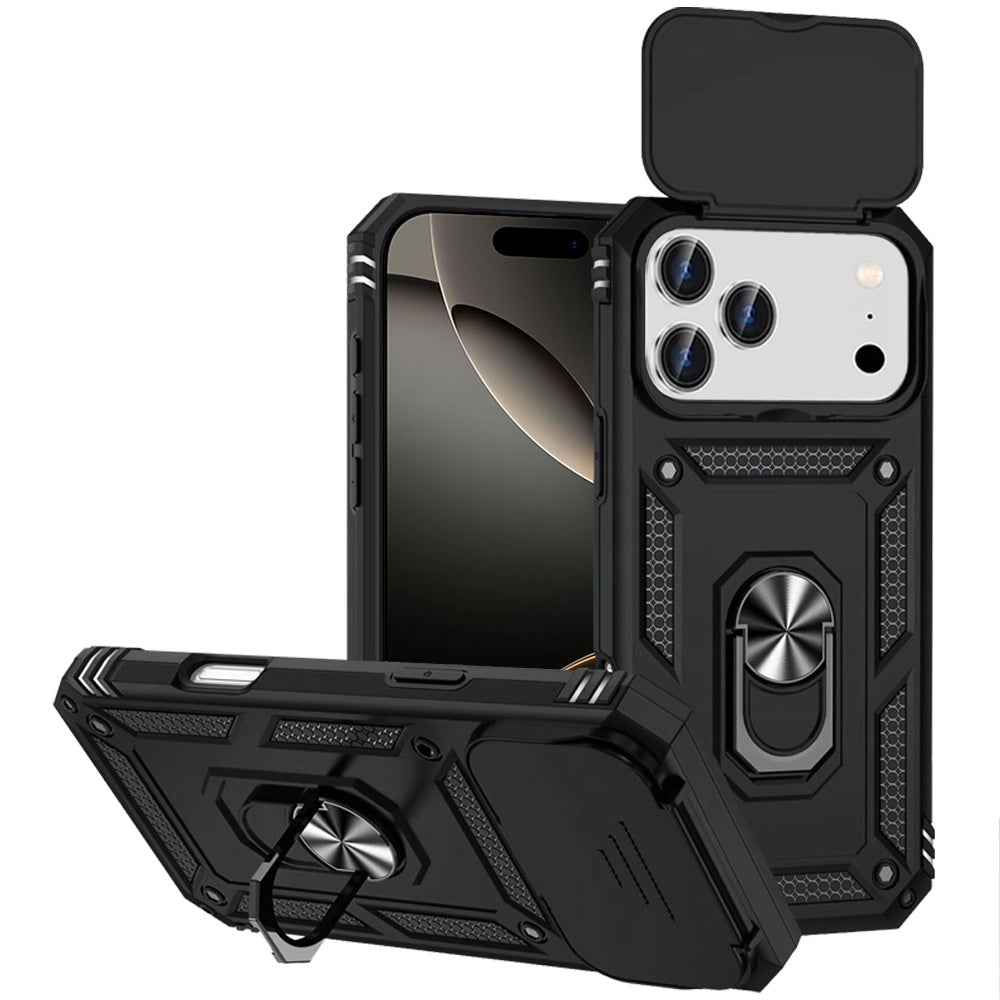 For Apple iPhone 17 Pro (6.3") Hybrid Ring Shockproof with 360° Rotate Ring Kickstand, Camera Lens Protection, Soft Edge Bumper Case Cover