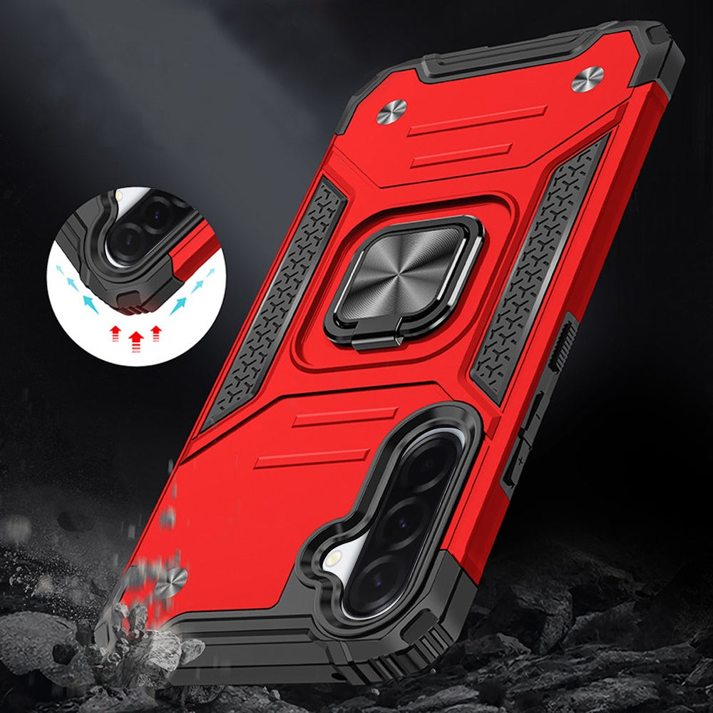 For Samsung Galaxy A37 Armor Hybrid Magnetic Stand with Ring Holder Kickstand Shockproof Heavy-Duty Durable Rugged TPU Dual Layer Case Cover