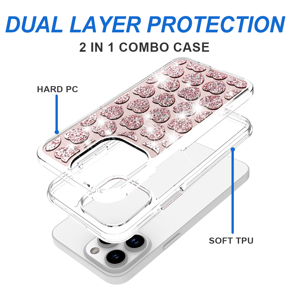 For Apple iPhone 16 (6.1") Sparkly 3D Design Diamond Shockproof Protective Bling Rhinestone Hybrid Skin PC + TPU Case Cover