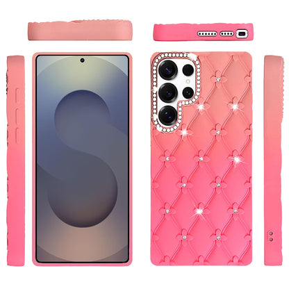 For Samsung Galaxy S26 Ultra Fashion Flower Design Sparkle Glitter Shimmer Rhinestone Bling Floral Accents, Leather Texture TPU Case Cover