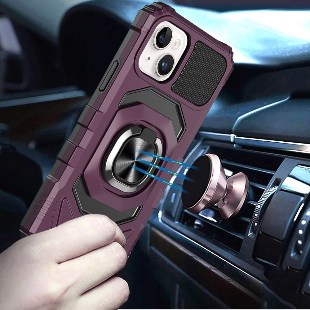Phone Case for Apple iPhone 14/ iPhone 13 Rugged Hybrid Dual Layer Magnetic Ring Stand Armor Shock Absorbing Heavy Duty TPU Reinforced Bumper Cover Purple