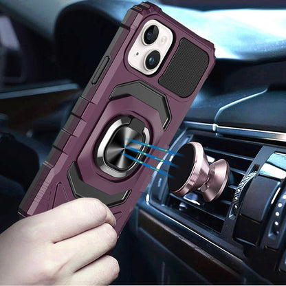 Phone Case for Apple iPhone 14/ iPhone 13 Rugged Hybrid Dual Layer Magnetic Ring Stand Armor Shock Absorbing Heavy Duty TPU Reinforced Bumper Cover Purple