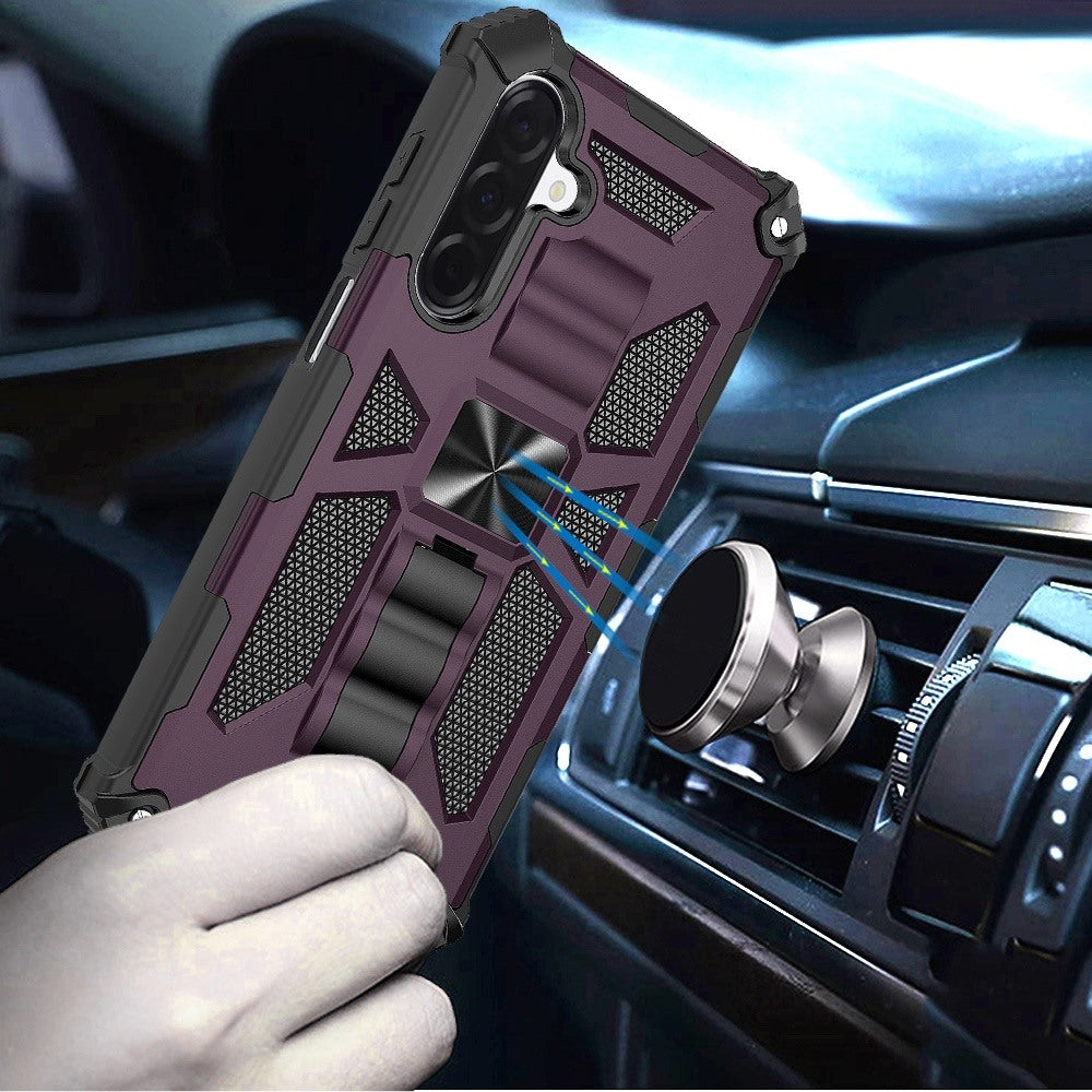Phone Case for Samsung Galaxy A17 5G Built in Magnetic Hiden Kickstand Shockproof Rugged Armor Grip Hybrid Heavy Duty Anti Slip Protective Style Cover Purple