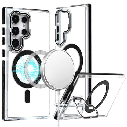 Phone Case for Samsung Galaxy S22 Ultra Magnetic Ring Camera Stand Shockproof Hybrid Clear Transparent Metal Bracket Durable Protective Grip Cover Black