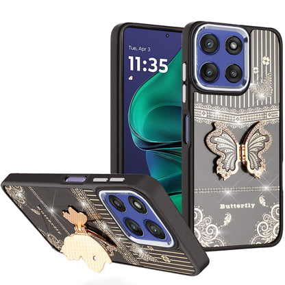 For Motorola Moto G Stylus 5G 2026 /2025 Glitter 3D Butterfly Design Bling Metallic Edge Hybrid Stand Drop Protection TPU Shockproof Case Cover
