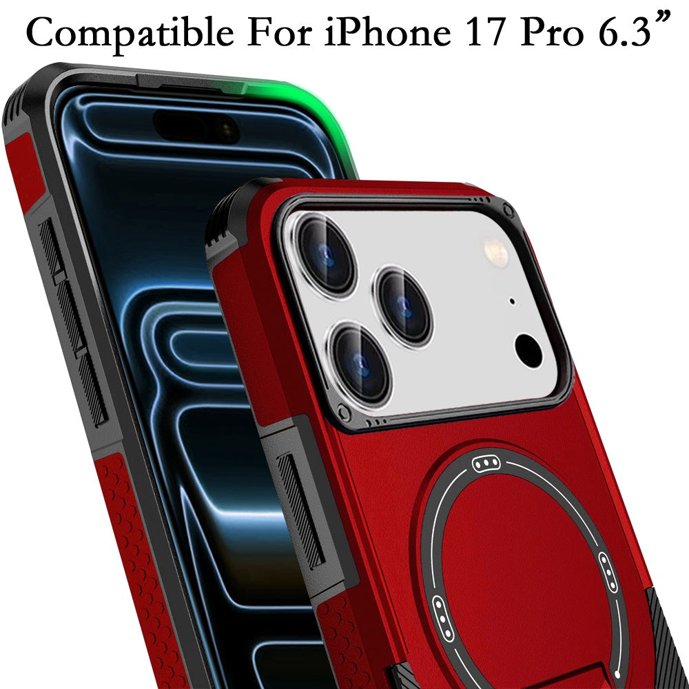 Phone Case for Apple iPhone 17 Pro (6.3") Magnetic Kickstand Rugged Shockproof Armor Grip Anti Slip Heavy Duty Protective Matte Stand Hybrid Cover Red