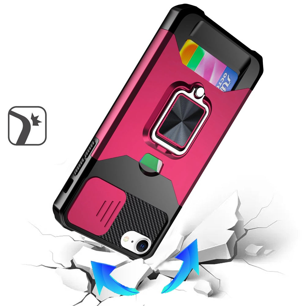 For Apple iPhone 17E /16E Wallet Case with Ring Stand & Slide Camera Cover Back Credit Card Slot Holder, Military Grade Case Cover