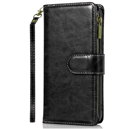 Phone Case for Samsung Galaxy S25 FE, S25 Fan Edition Luxury Leather Wallet Card Holder Zipper Pocket Money Storage Protective Grip Design with Strap Cover Black