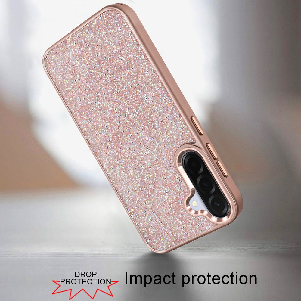 For Samsung Galaxy A36 Crystal Sparkle Diamond Glass Full Mini Glitter Bling Frame TPU Hybrid Protective Case Cover