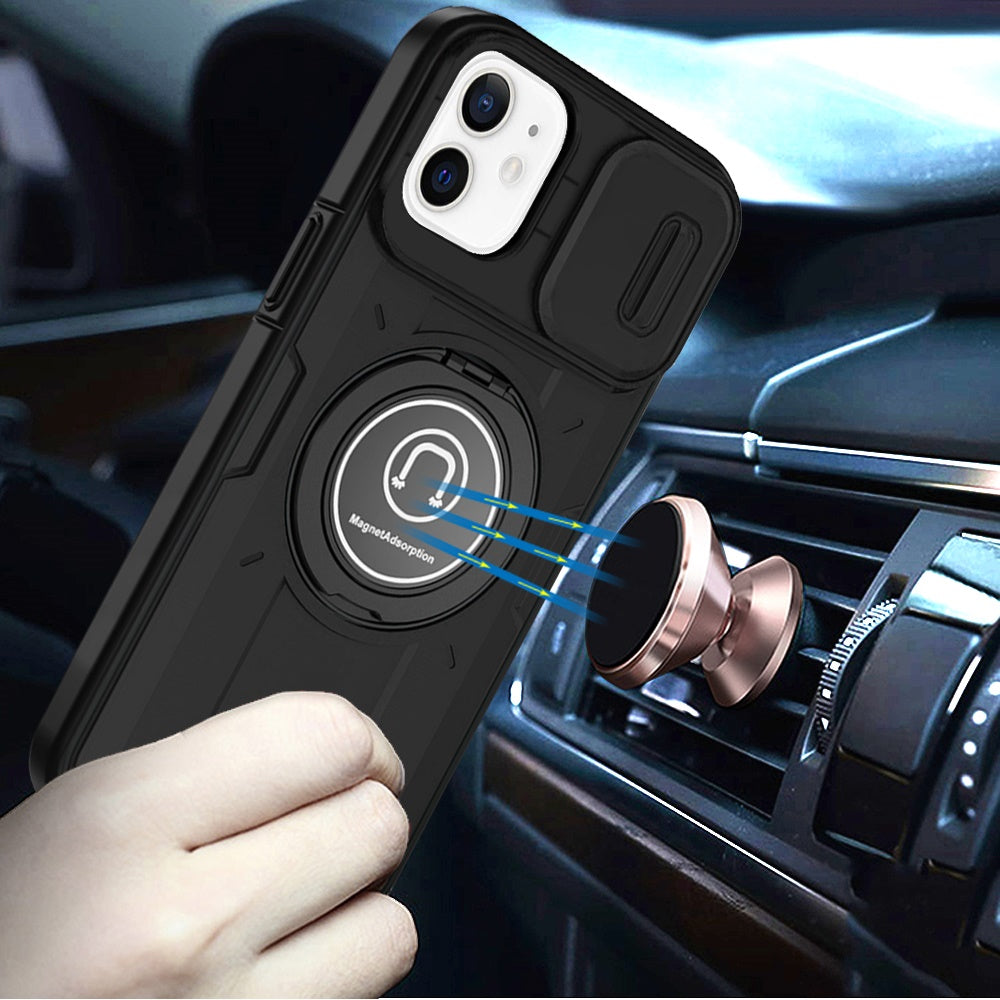 For Apple iPhone 16 Plus (6.7") Build in Invisible Magnetic Ring Stand with Slide Camera Protector, fit Magnetic Car Mount [Compatible with MagSafe] Case Cover
