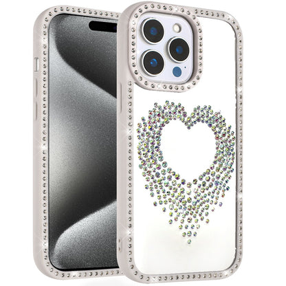 For Apple iPhone 15 Pro Max Angel Hearts Glitter Shimmer Diamond Edge Hybrid Drop Protection Shockproof Design Case Cover