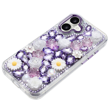 For Apple iPhone 17 (6.3") Fashion Daisy Floral Series, Full 3D Bling Crystal Diamonds Sparkling Rhinestone Glitter Hybrid Design Case Cover
