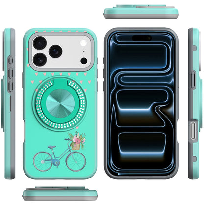 For Apple iPhone 17 Pro Max Pattern Design Hybrid with Invisible Ring Stand & Magnetic Back, Shockproof Protective Grip Case Cover