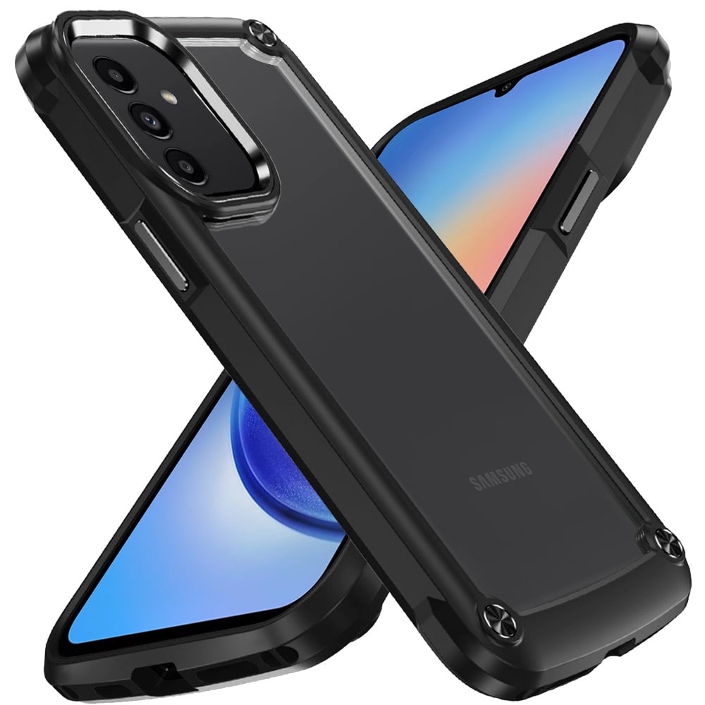 Phone Case for Samsung Galaxy A15 5G Transparent Hybrid Metal Button Camera Edge Shockproof Bumper Frame TPU Protective Slim Grip Durable Cover Black