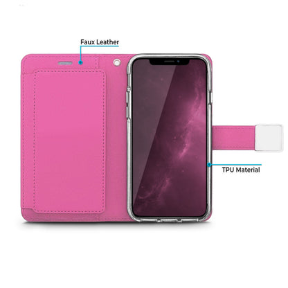 Phone Case for Samsung Galaxy S24 Ultra Wallet Credit Card Holder Leather Grip Shockproof Hybrid Protective Style Durable Flip Pouch Cover Hot pink