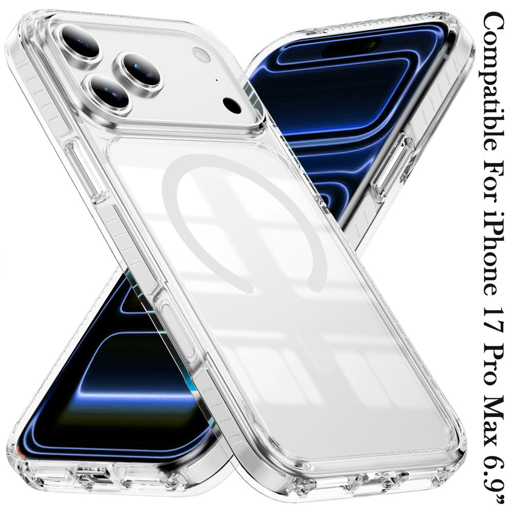 Phone Case for Apple iPhone 17 Pro Max Transparent Magnetic Shockproof Colored Edge Hybrid Case Slim Durable Grip Clear Protective Soft TPU Cover White