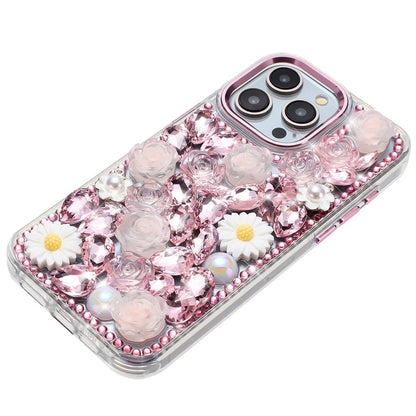 Phone Case for iPhone 15 Pro (6.1") Full Bling Rhinestone Glitter Floral Luxury Hybrid Shockproof Stylish Sparkling Protective Designer Ornament Cover