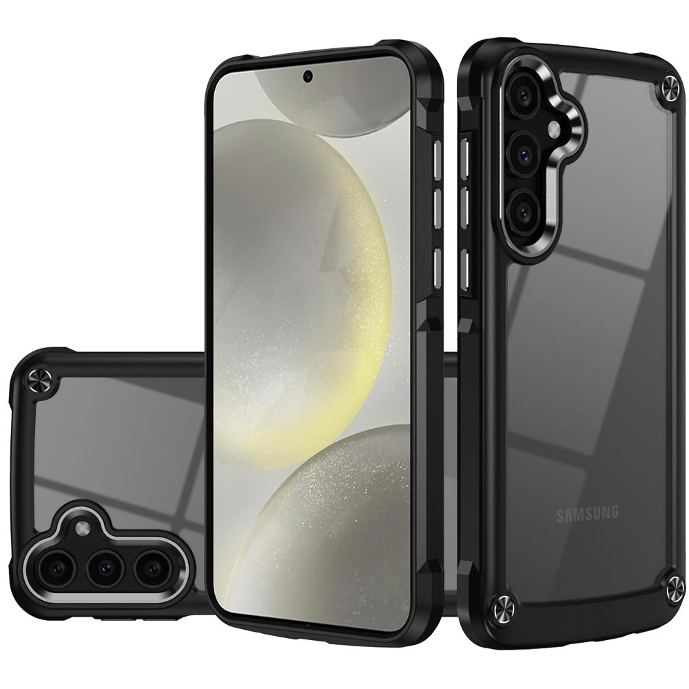 For Apple iPhone 17E /16E Hybrid Transparent Rubber with Metal Buttons & Camera Edges Hard TPU Corner Frame Bumper Case Cover