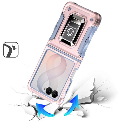 Phone Case for Samsung Galaxy Z Flip 8 Shockproof Magnetic Ring Stand Hybrid Kickstand Armor 360 Rotation Anti-Slip Grip Military Grade Drop Resist Cover