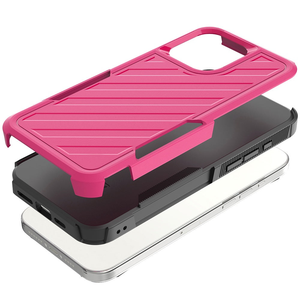 For Apple iPhone 16e Hybrid lined shockproof dual layer Rugged 2in1 Hard PC & Silicone TPU Non Slip Textured Tough Armor Case Cover Hot Pink