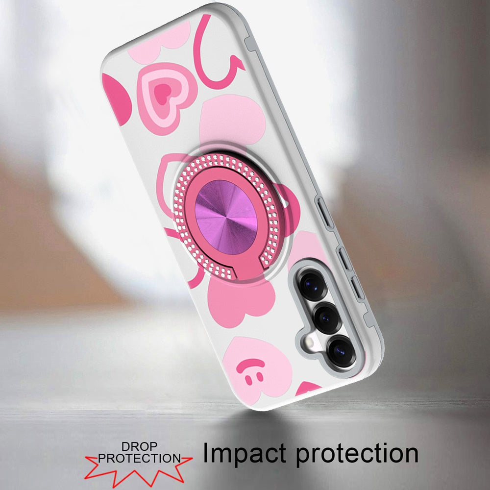 Phone Case for Samsung Galaxy S26 FE /Fan Edition Magnetic Ring Stand Matte Metal Hybrid Car Mount Friendly Shockproof Rotational Grip Diamond Design Pattern Cover