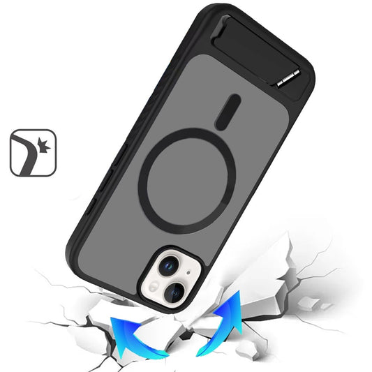 Phone Case for iPhone 14/13 (6.1") Matte Magnetic Metal Kickstand Shockproof Grip Anti Slip Durable Protective Heavy Duty Hybrid Cover