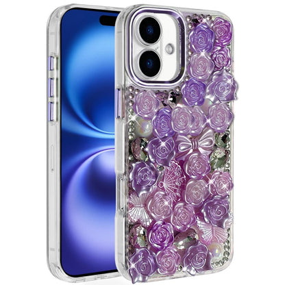 For Apple iPhone 17 (6.3") Muti-Color Floral Fashion Bling Crystal 3D Full Diamonds Stones Sparkle Rhinestone Glitter Hybrid Case Cover