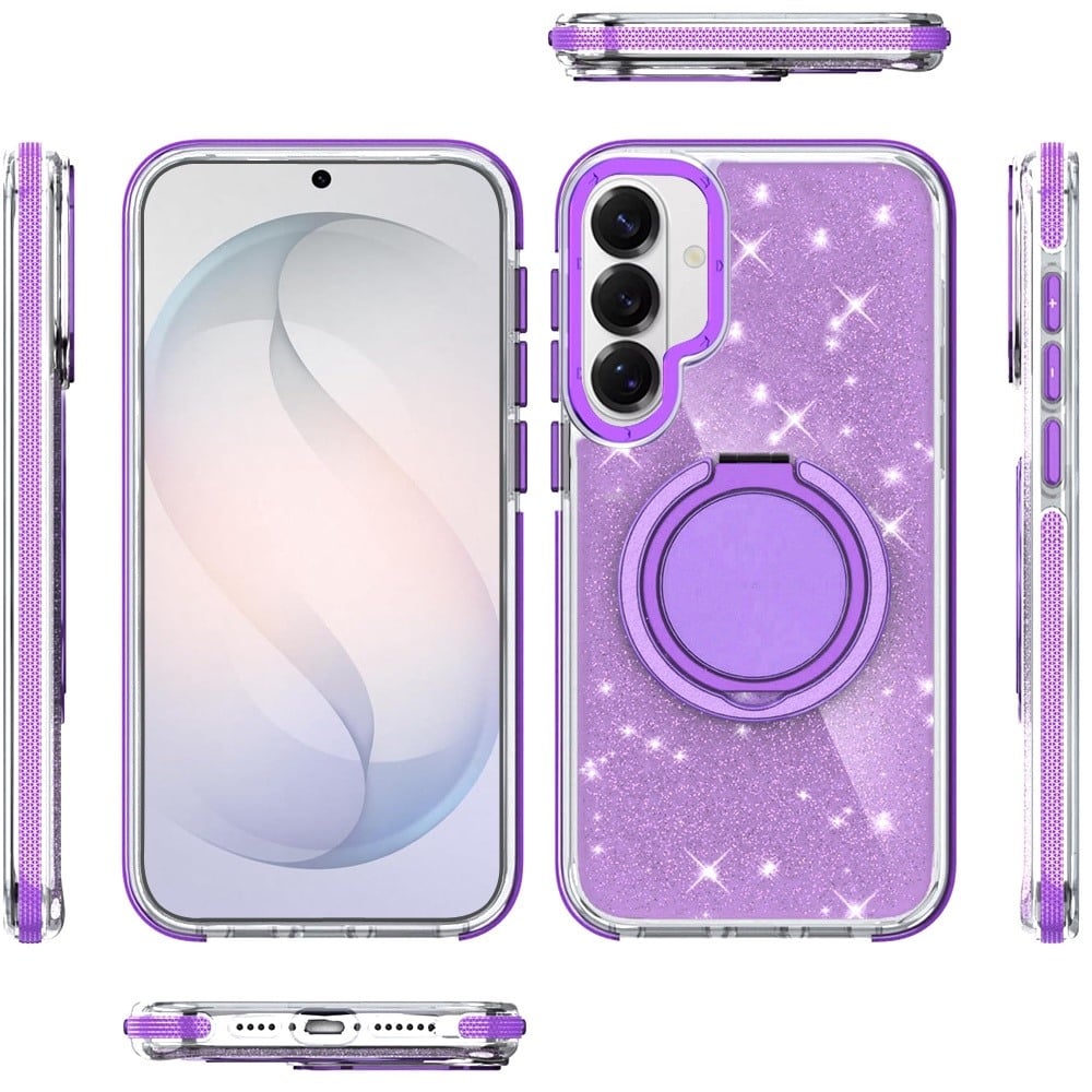 Phone Case for Samsung Galaxy S26 FE /Fan Edition Magnetic Hybrid 360 Rotating Ring Kickstand Tough Hard PC Soft TPU Glitz Shimmer Glitter Shock Absorbing Cover