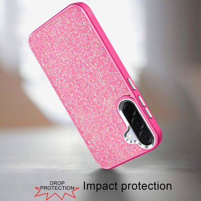 For Samsung Galaxy A36 Crystal Sparkle Diamond Glass Full Mini Glitter Bling Frame TPU Hybrid Protective Case Cover